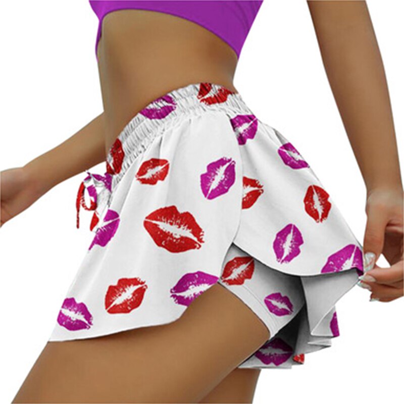 Women Sexy 2 In 1 Skirted Running Shorts