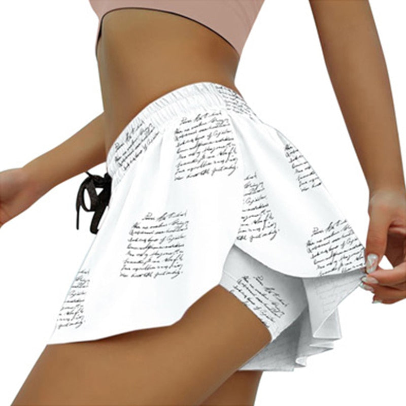 Women Sexy 2 In 1 Skirted Running Shorts