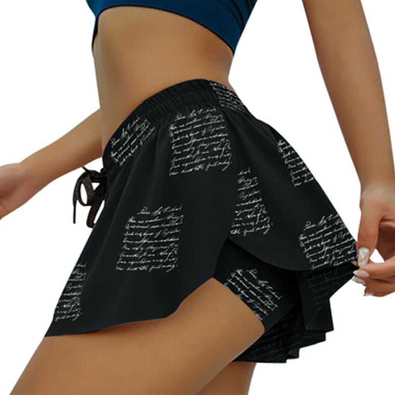 Women Sexy 2 In 1 Skirted Running Shorts